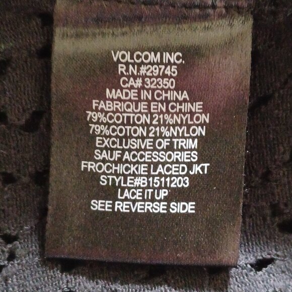 LIKE NEW! Volcom "Frochickie" Black Open Lace Jacket Size XS - Picture 9 of 10